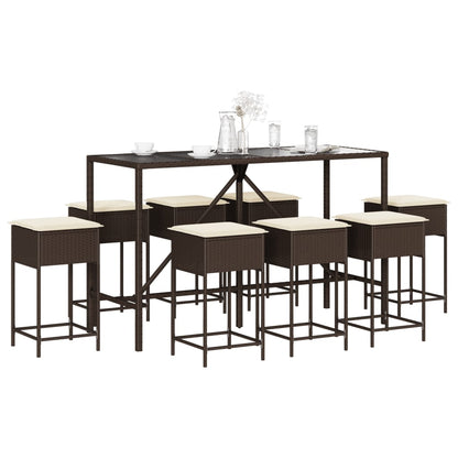 9-Tlg. Gartenbar-Set Mit Kissen Poly Rattan