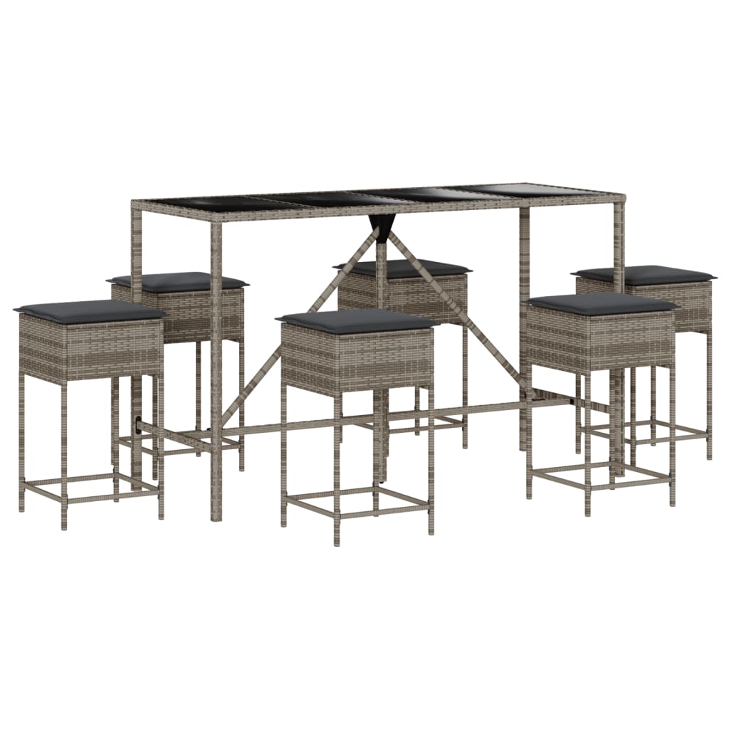 7-Tlg. Gartenbar-Set Mit Kissen Poly Rattan