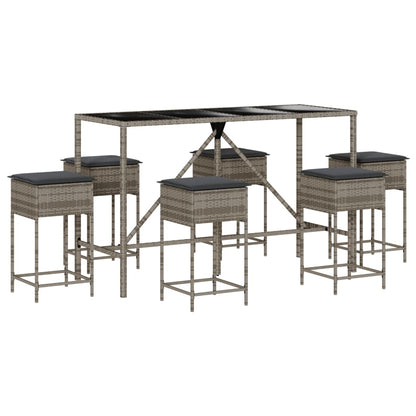 7-Tlg. Gartenbar-Set Mit Kissen Poly Rattan