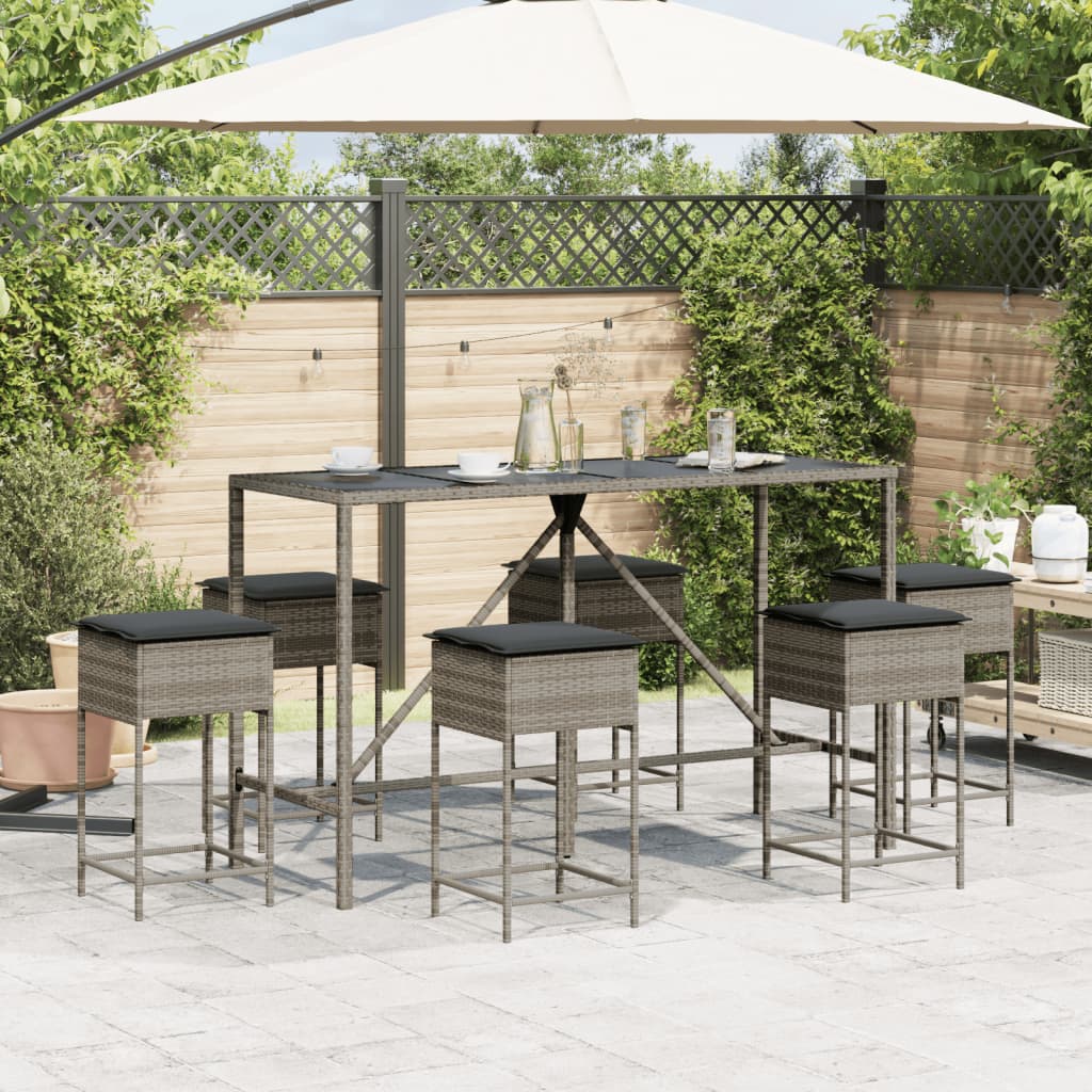 7-Tlg. Gartenbar-Set Mit Kissen Poly Rattan