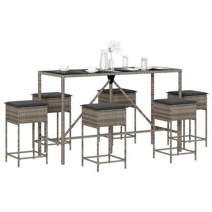 7-Tlg. Gartenbar-Set Mit Kissen Poly Rattan