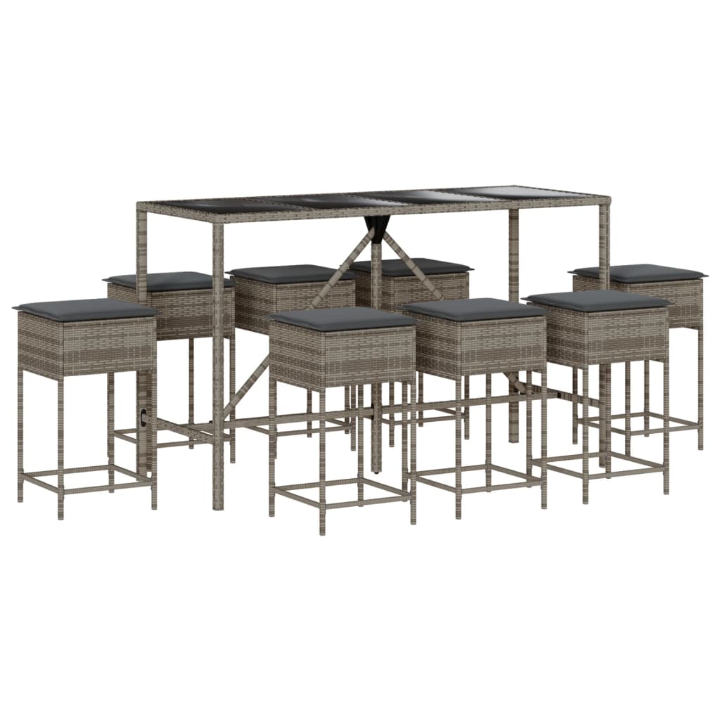 9-Tlg. Gartenbar-Set Mit Kissen Poly Rattan
