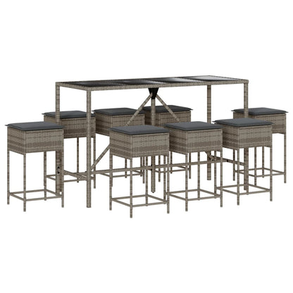 9-Tlg. Gartenbar-Set Mit Kissen Poly Rattan