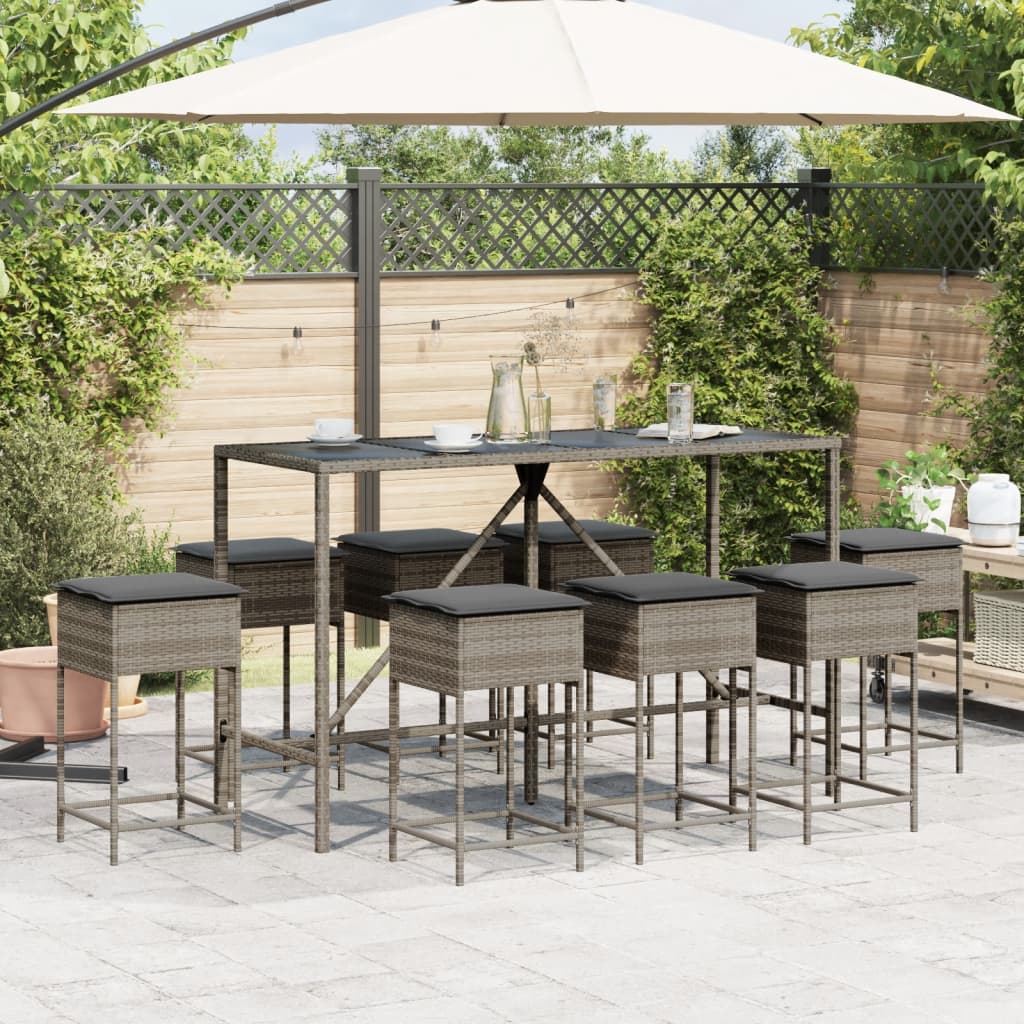 9-Tlg. Gartenbar-Set Mit Kissen Poly Rattan