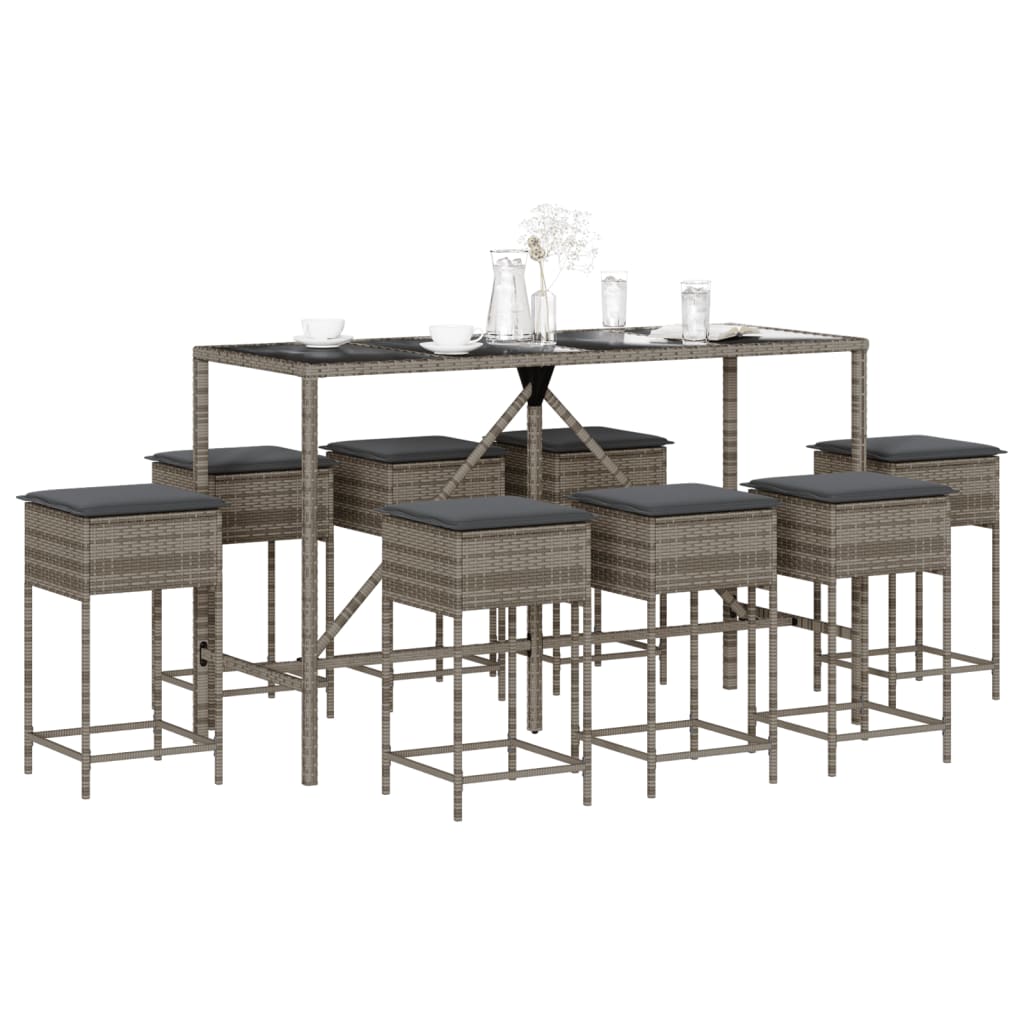 9-Tlg. Gartenbar-Set Mit Kissen Poly Rattan