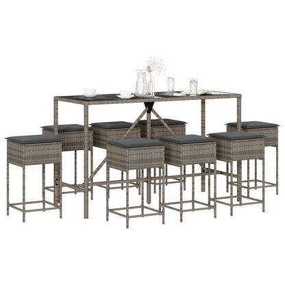 9-Tlg. Gartenbar-Set Mit Kissen Poly Rattan