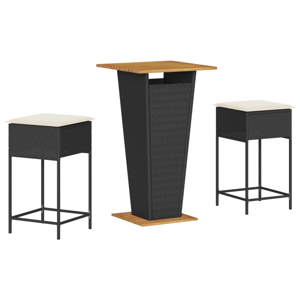 3-Tlg. Gartenbar-Set Mit Kissen Poly Rattan