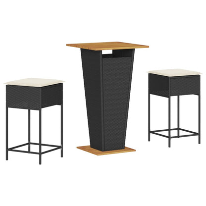 3-Tlg. Gartenbar-Set Mit Kissen Poly Rattan
