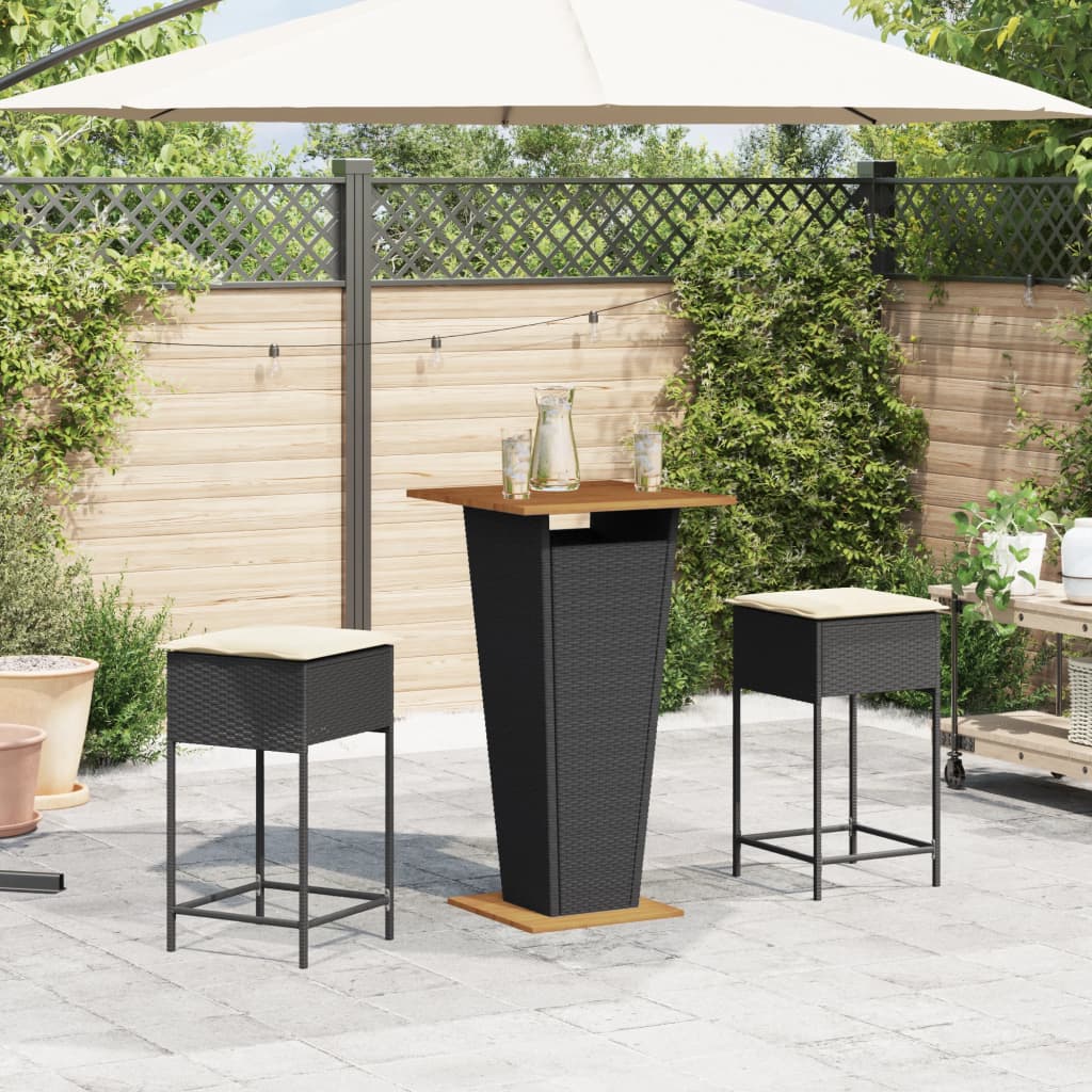 3-Tlg. Gartenbar-Set Mit Kissen Poly Rattan