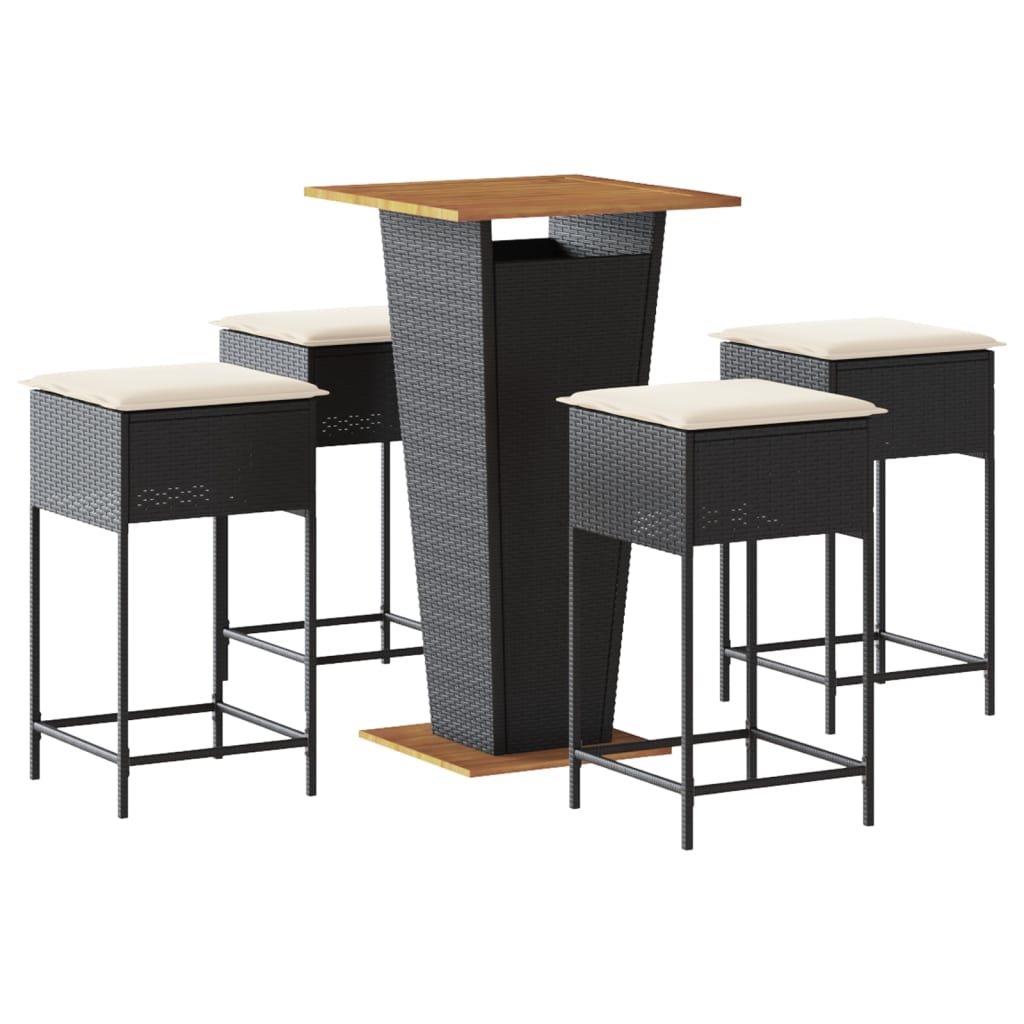 5-Tlg. Gartenbar-Set Mit Kissen Poly Rattan
