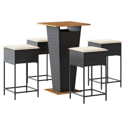 5-Tlg. Gartenbar-Set Mit Kissen Poly Rattan