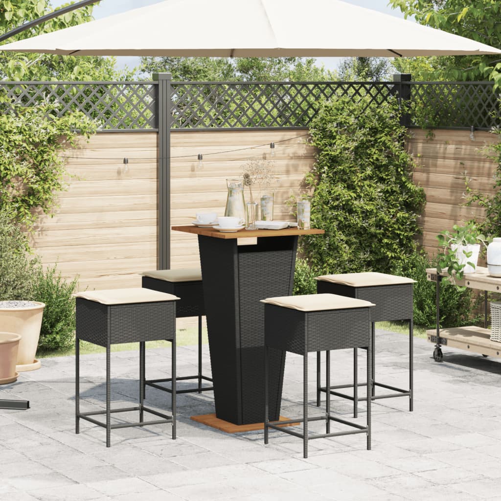 5-Tlg. Gartenbar-Set Mit Kissen Poly Rattan