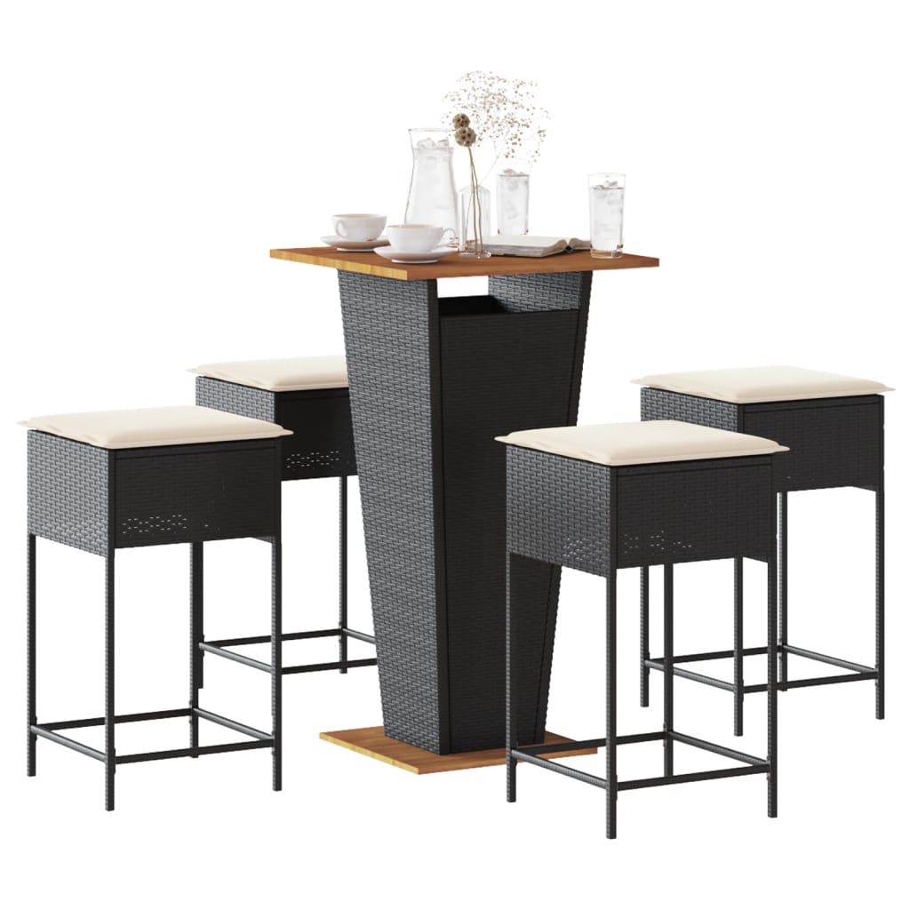 5-Tlg. Gartenbar-Set Mit Kissen Poly Rattan