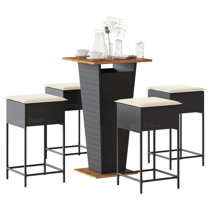 5-Tlg. Gartenbar-Set Mit Kissen Poly Rattan