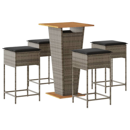 5-Tlg. Gartenbar-Set Mit Kissen Poly Rattan