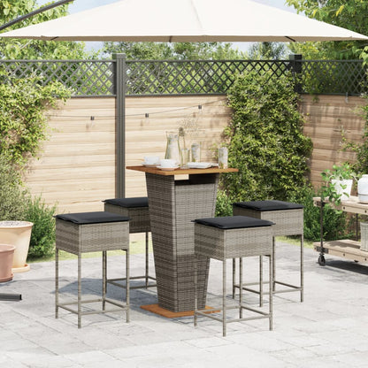 5-Tlg. Gartenbar-Set Mit Kissen Poly Rattan