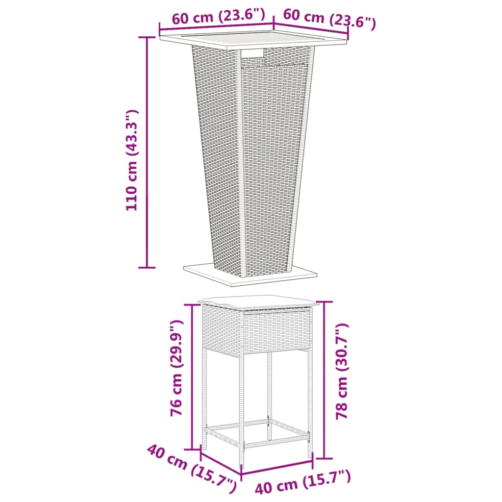 5-Tlg. Gartenbar-Set Mit Kissen Poly Rattan
