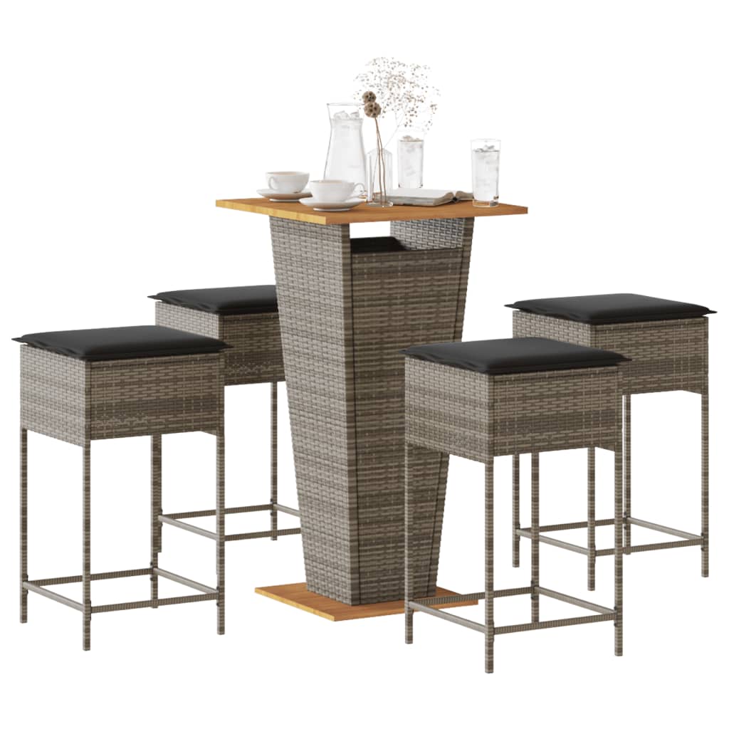 5-Tlg. Gartenbar-Set Mit Kissen Poly Rattan