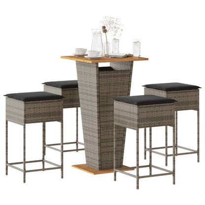 5-Tlg. Gartenbar-Set Mit Kissen Poly Rattan