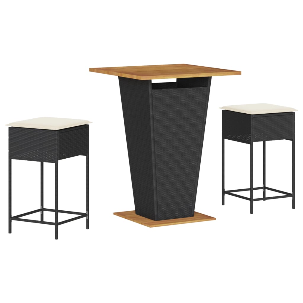 3-Tlg. Gartenbar-Set Mit Kissen Poly Rattan
