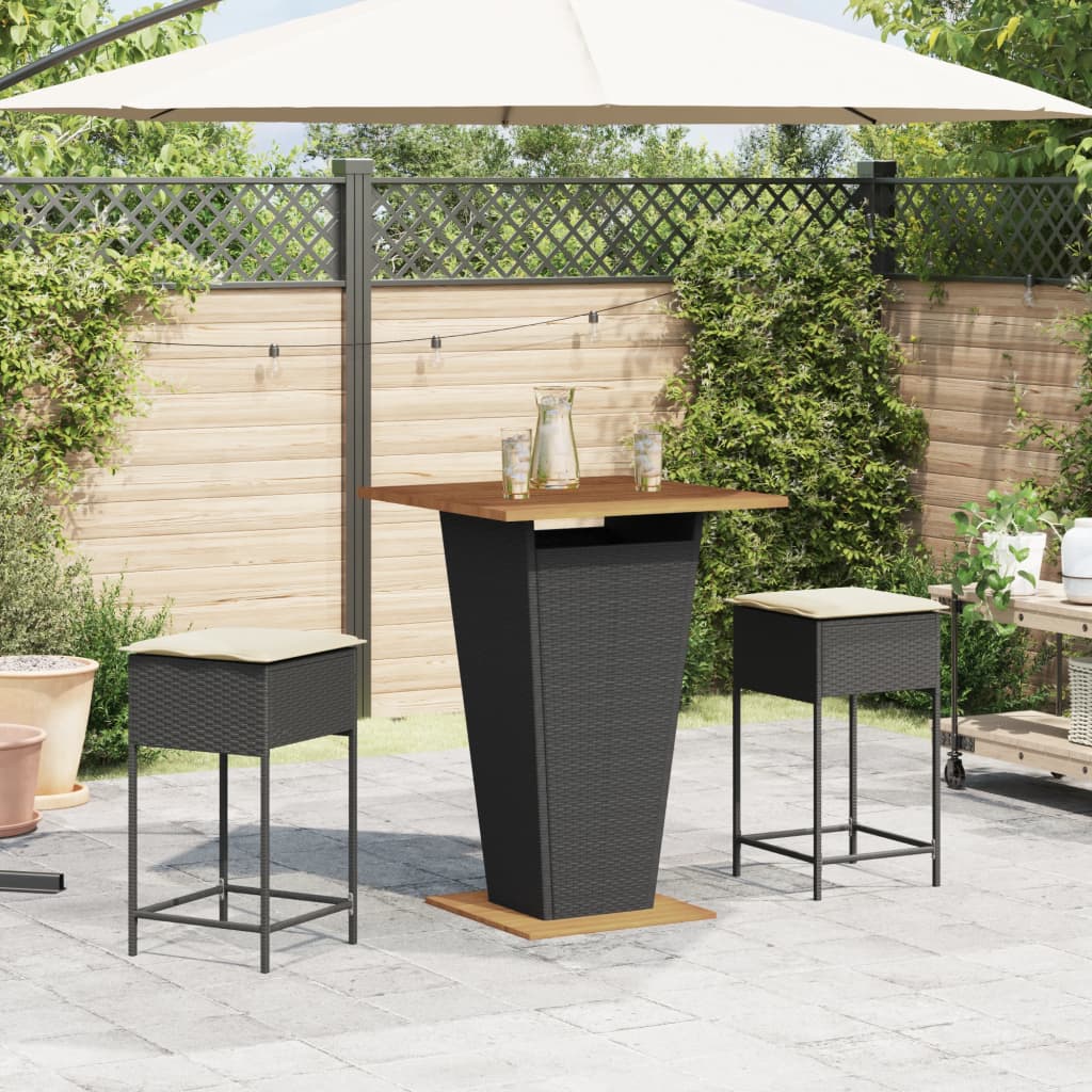 3-Tlg. Gartenbar-Set Mit Kissen Poly Rattan