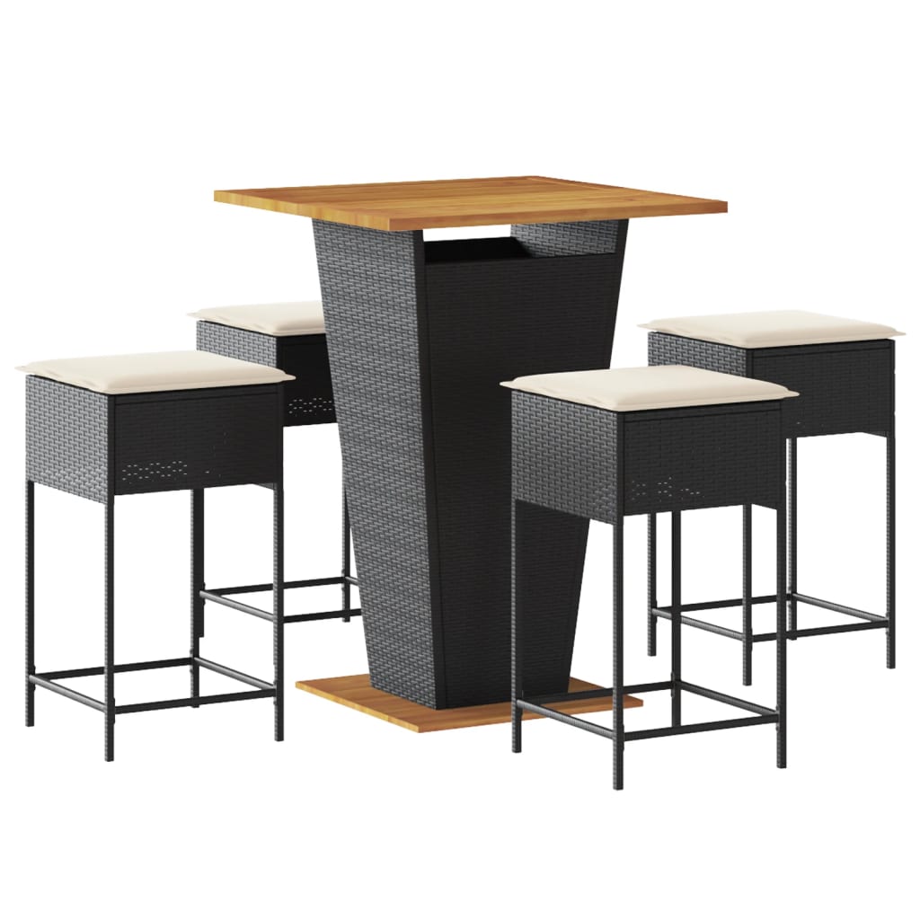 5-Tlg. Gartenbar-Set Mit Kissen Poly Rattan