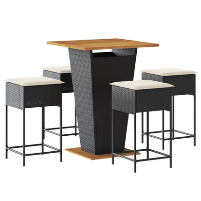 5-Tlg. Gartenbar-Set Mit Kissen Poly Rattan