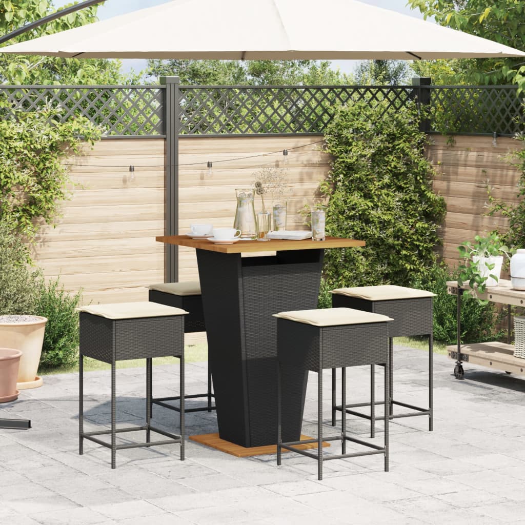 5-Tlg. Gartenbar-Set Mit Kissen Poly Rattan