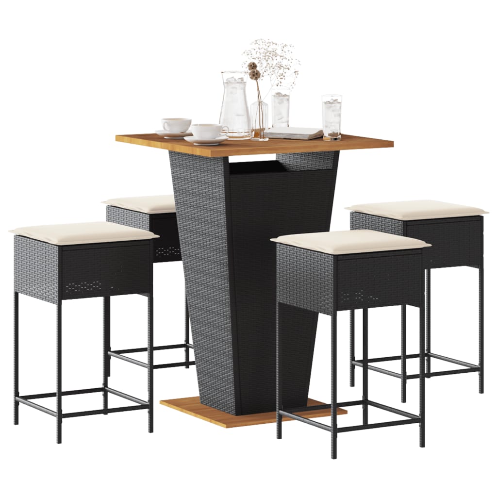 5-Tlg. Gartenbar-Set Mit Kissen Poly Rattan