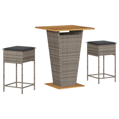 3-Tlg. Gartenbar-Set Mit Kissen Poly Rattan