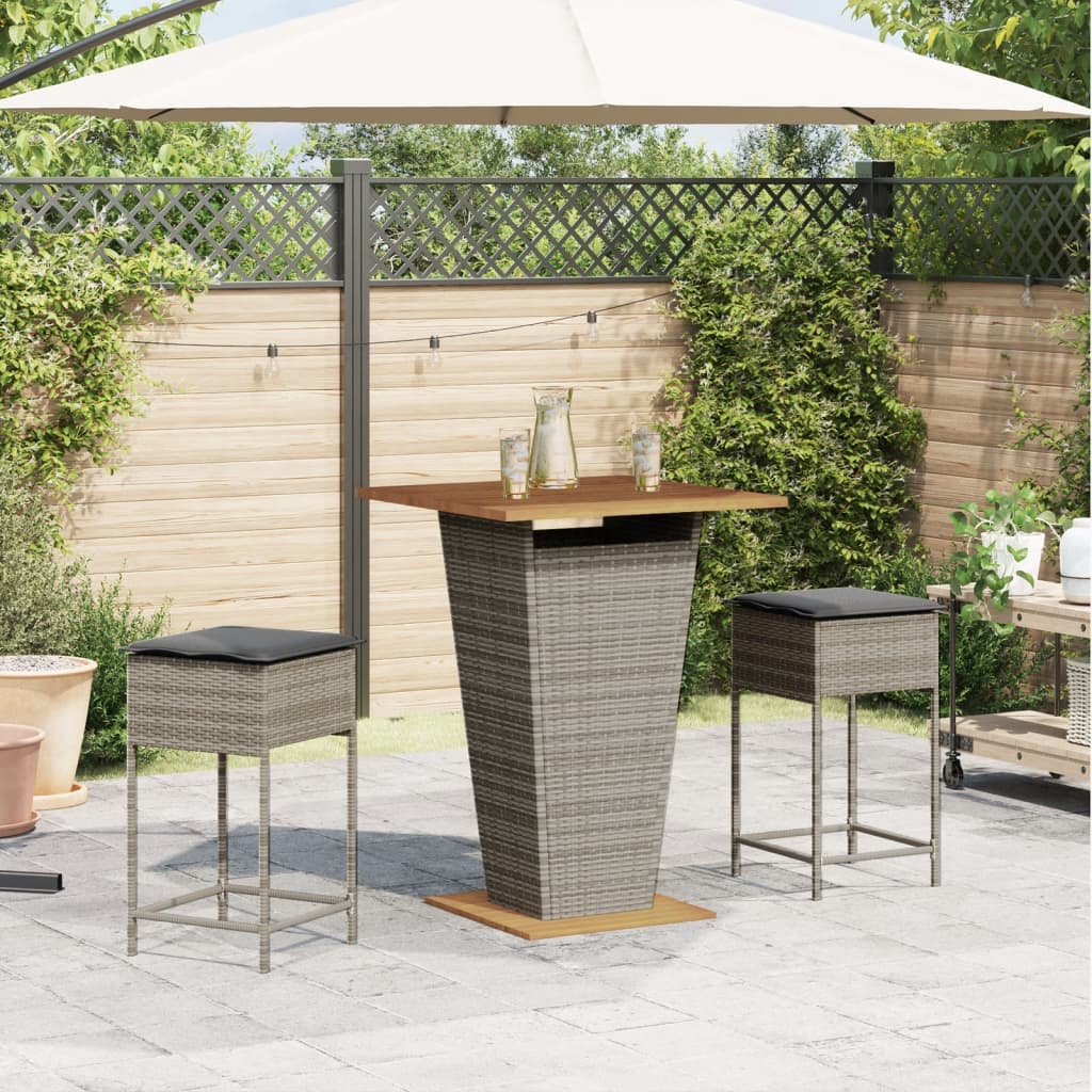 3-Tlg. Gartenbar-Set Mit Kissen Poly Rattan