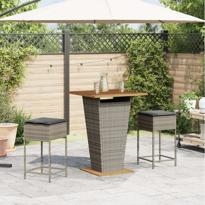 3-Tlg. Gartenbar-Set Mit Kissen Poly Rattan