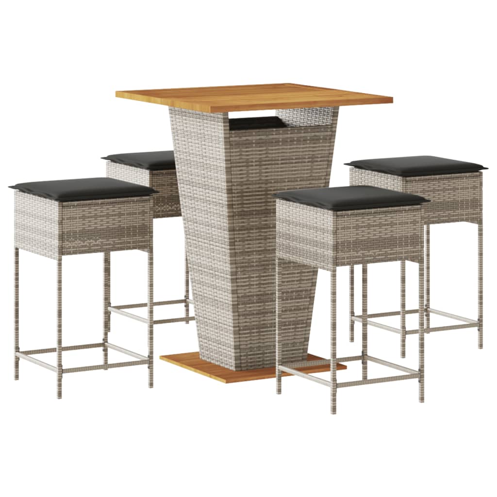 5-Tlg. Gartenbar-Set Mit Kissen Poly Rattan