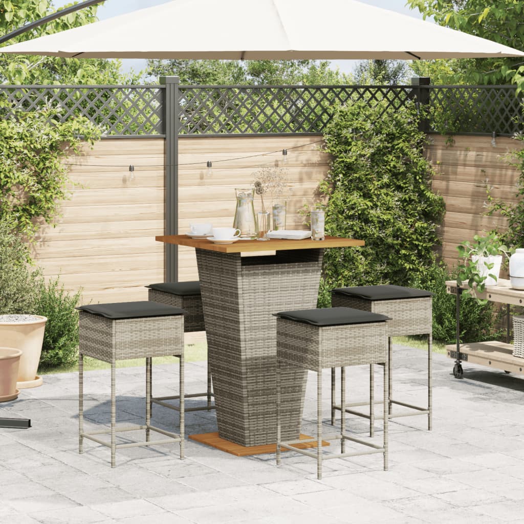 5-Tlg. Gartenbar-Set Mit Kissen Poly Rattan