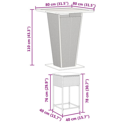 5-Tlg. Gartenbar-Set Mit Kissen Poly Rattan