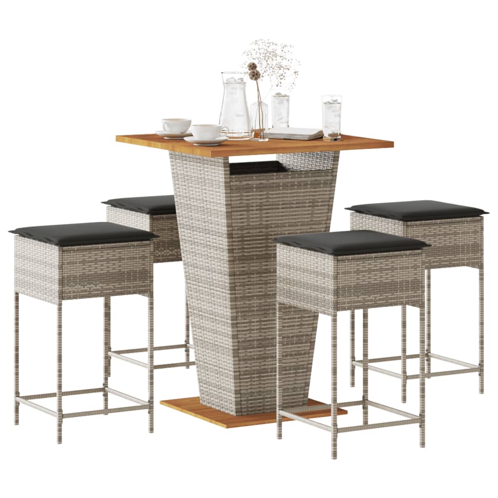 5-Tlg. Gartenbar-Set Mit Kissen Poly Rattan