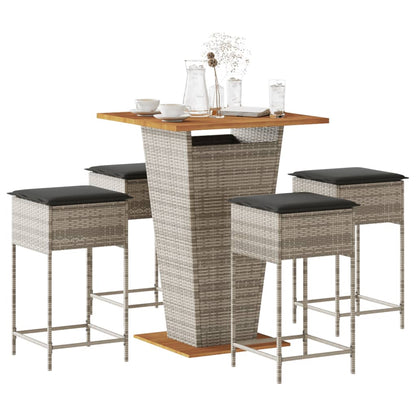 5-Tlg. Gartenbar-Set Mit Kissen Poly Rattan