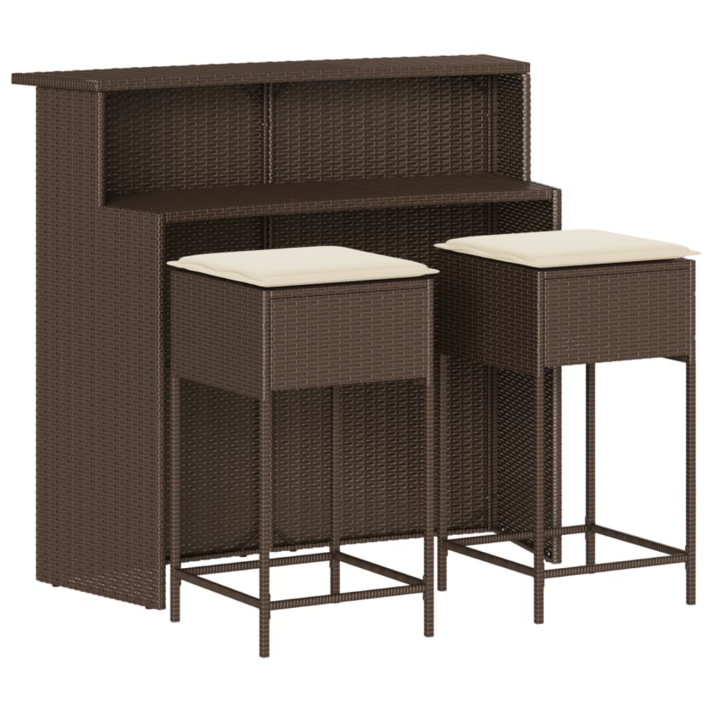 3-Tlg. Gartenbar-Set Mit Kissen Poly Rattan