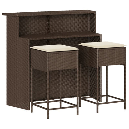 3-Tlg. Gartenbar-Set Mit Kissen Poly Rattan