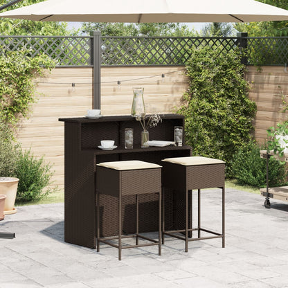 3-Tlg. Gartenbar-Set Mit Kissen Poly Rattan