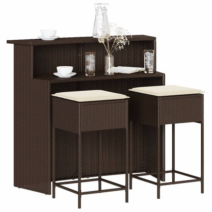 3-Tlg. Gartenbar-Set Mit Kissen Poly Rattan