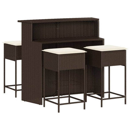 5-Tlg. Gartenbar-Set Mit Kissen Poly Rattan