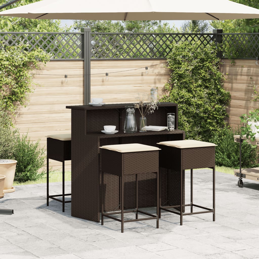 5-Tlg. Gartenbar-Set Mit Kissen Poly Rattan