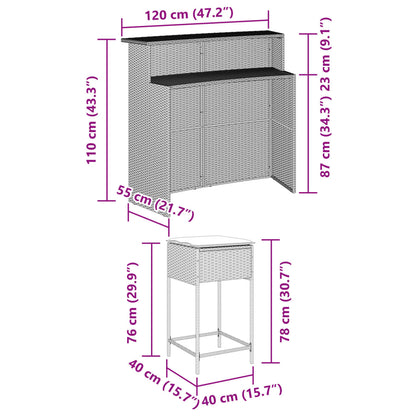 5-Tlg. Gartenbar-Set Mit Kissen Poly Rattan