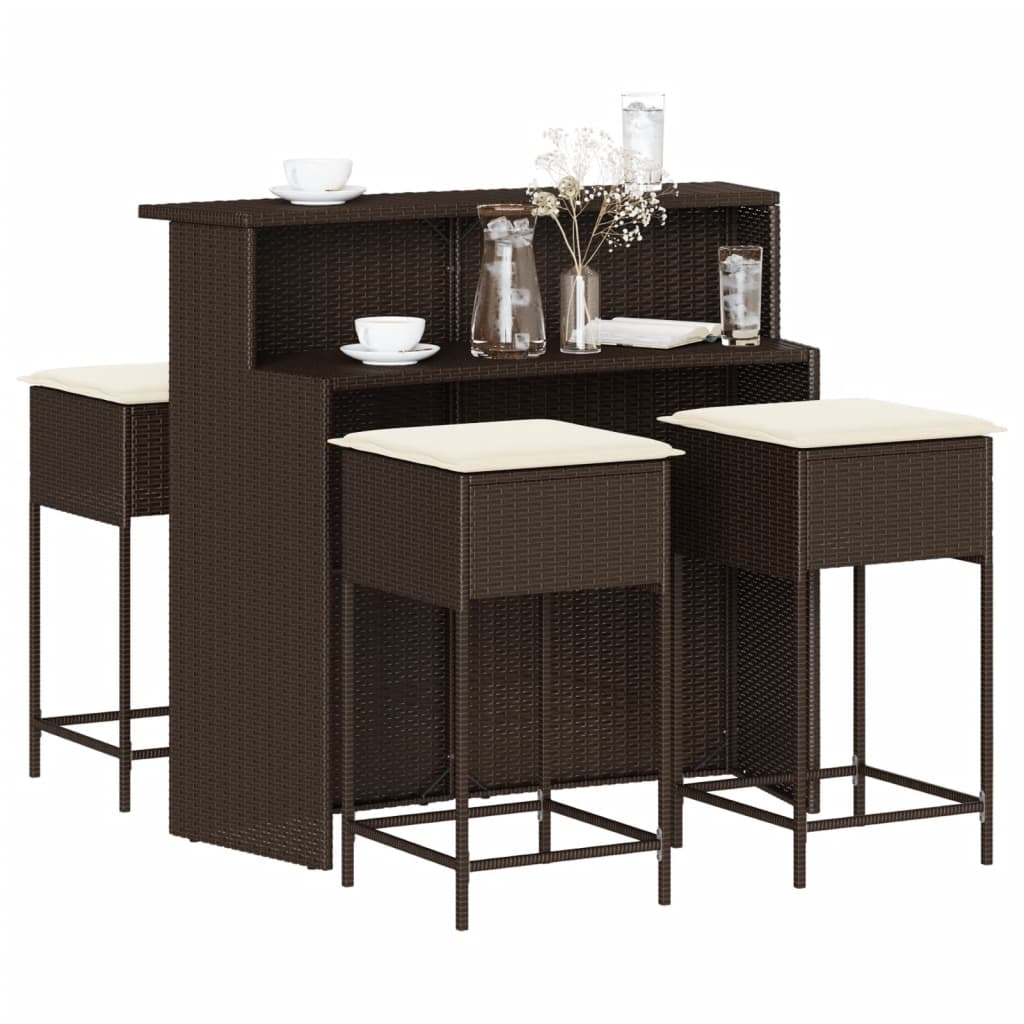 5-Tlg. Gartenbar-Set Mit Kissen Poly Rattan