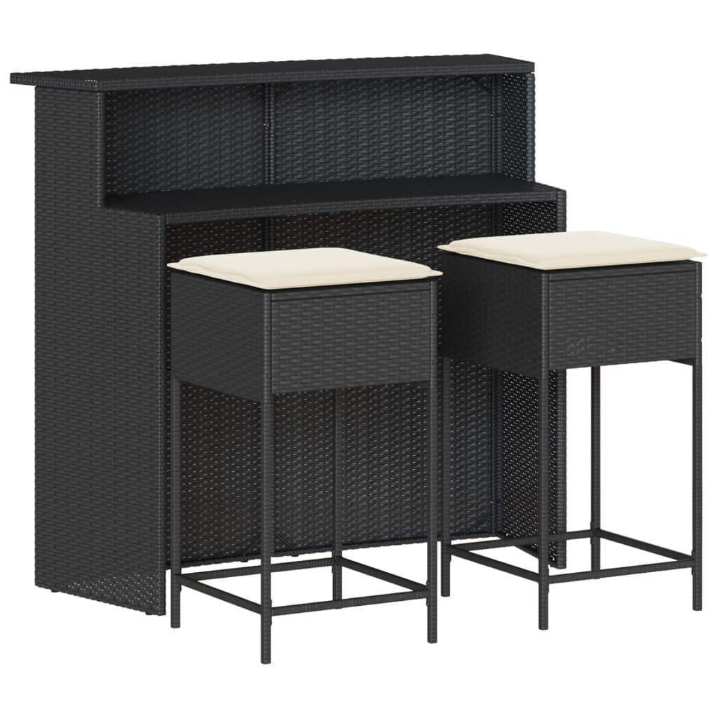 3-Tlg. Gartenbar-Set Mit Kissen Poly Rattan