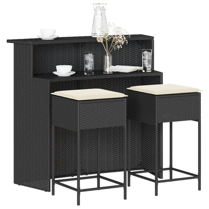 3-Tlg. Gartenbar-Set Mit Kissen Poly Rattan
