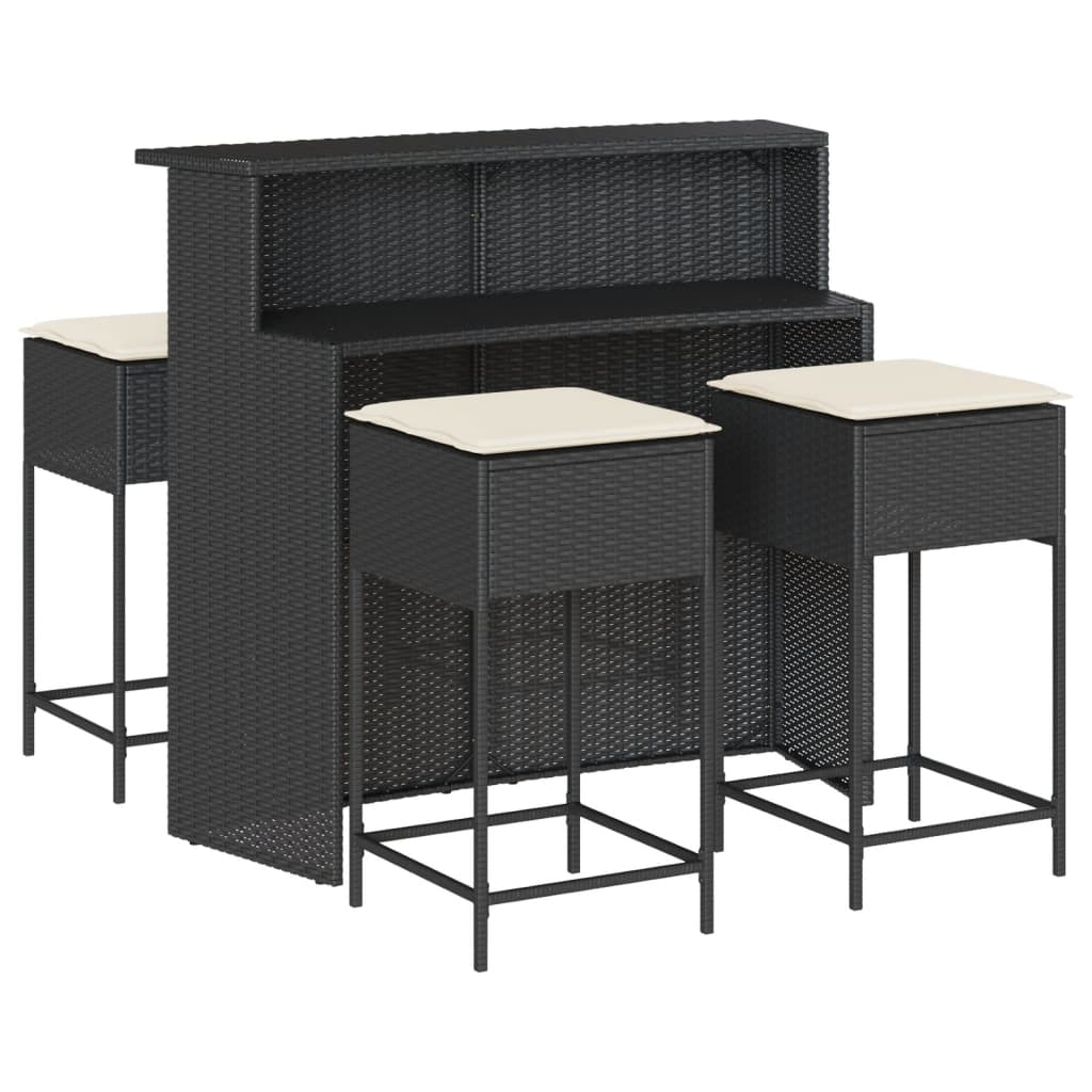 5-Tlg. Gartenbar-Set Mit Kissen Poly Rattan