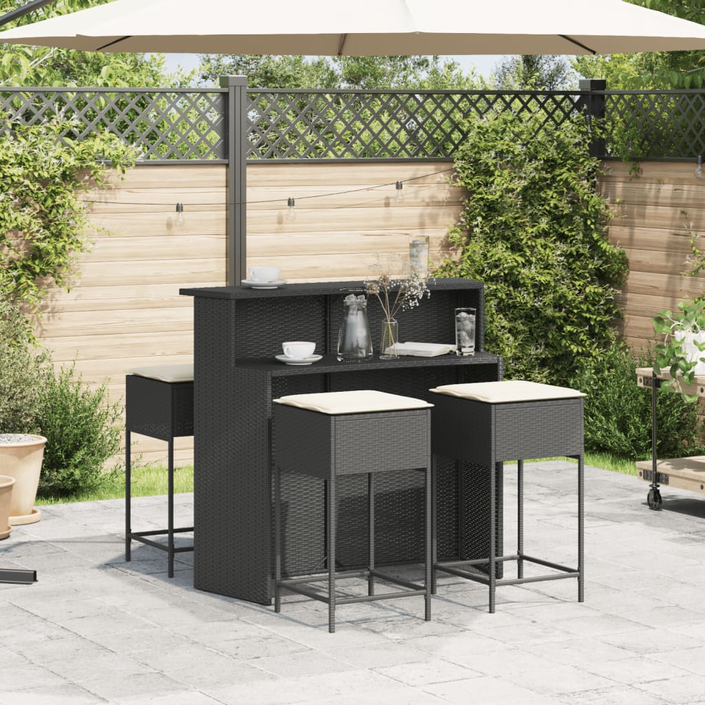 5-Tlg. Gartenbar-Set Mit Kissen Poly Rattan