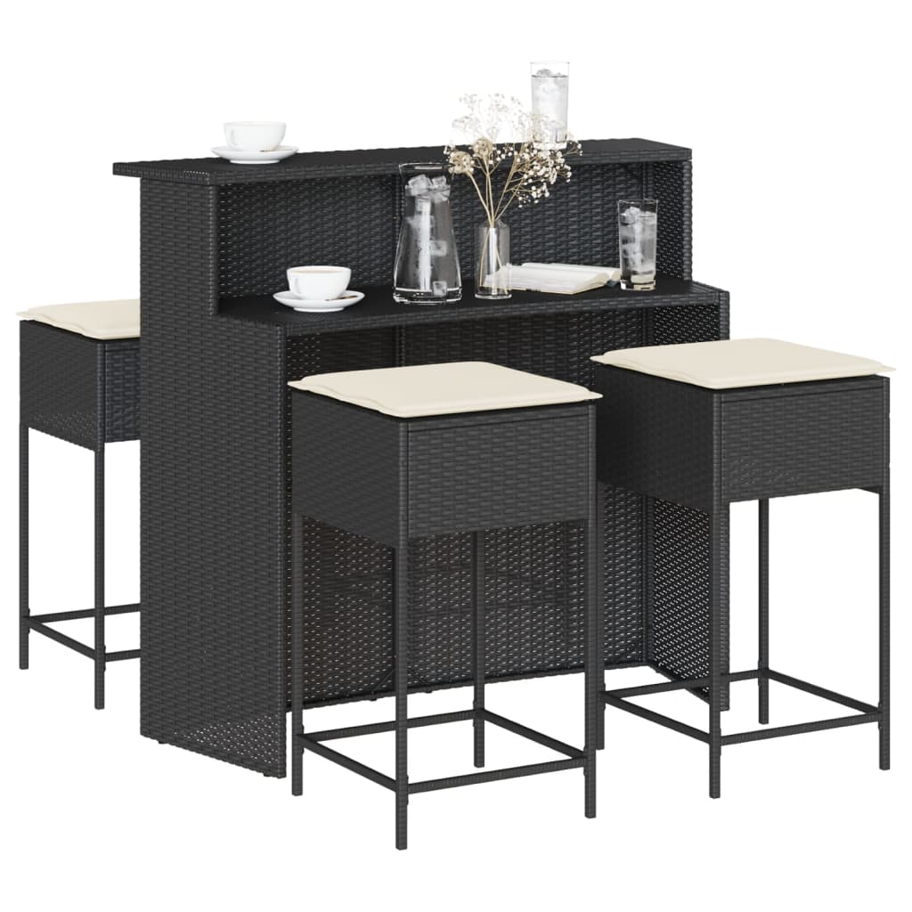 5-Tlg. Gartenbar-Set Mit Kissen Poly Rattan